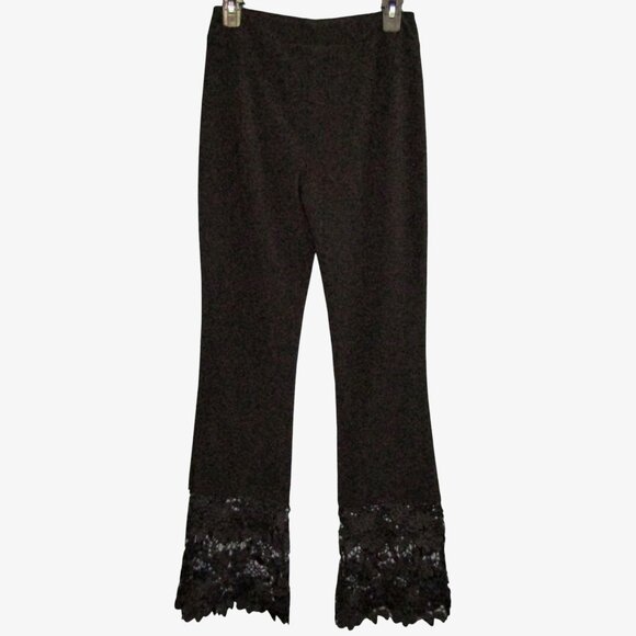 Joseph Ribkoff Black Floral Lace Leg Bottom Pants Size 4 Knit Stretch Retro - Picture 1 of 9